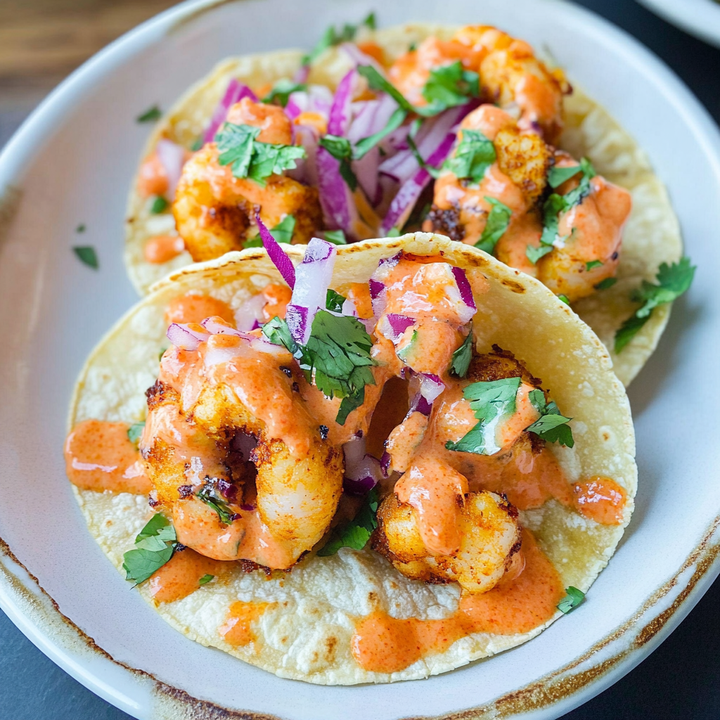 Recipe preparation for Air Fryer Bang Bang Shrimp Tacos Recipe