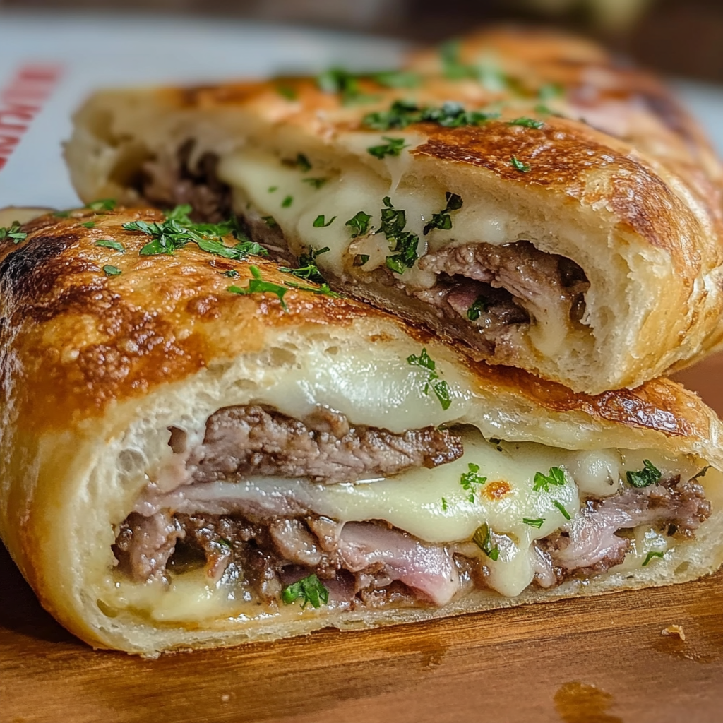 Recipe preparation for Philly Cheesesteak Stromboli