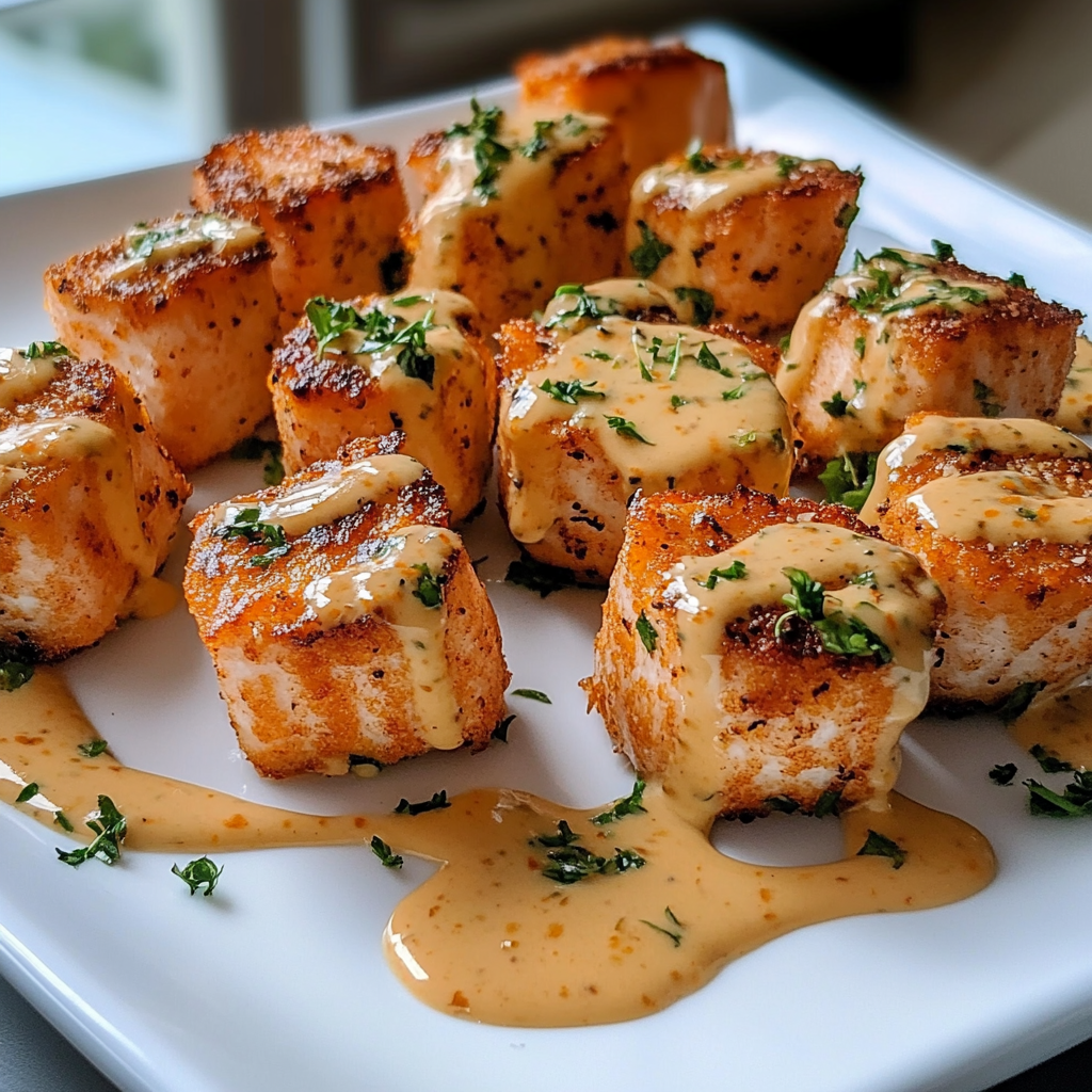 Recipe preparation for Crispy Bang Bang Salmon Bites Recipe