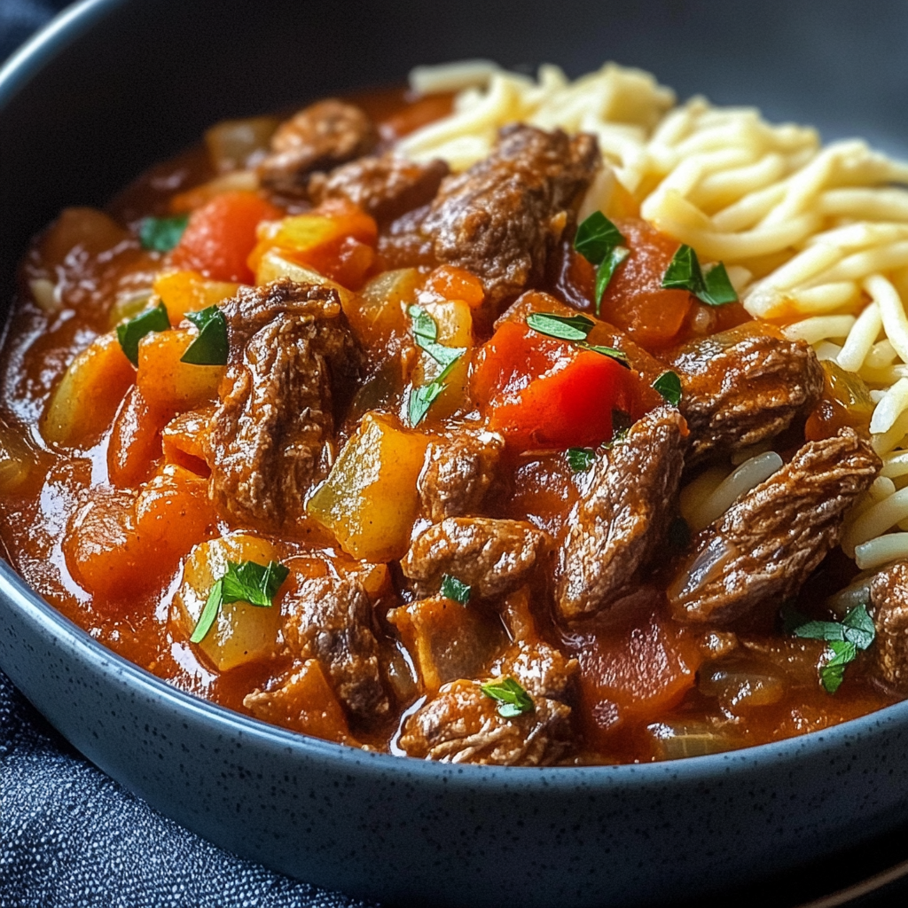 Recipe preparation for Giouvetsi Greek Beef Stew Recipe 
