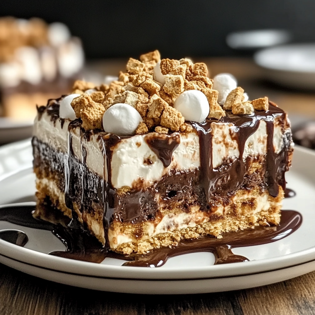 Recipe preparation for S’mores Lasagna Graham Chocolate Marshmallow