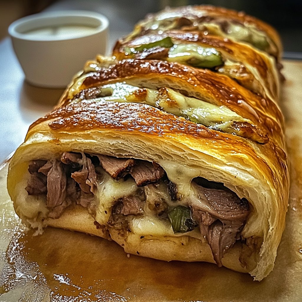 Recipe preparation for Philly Cheesesteak Stromboli