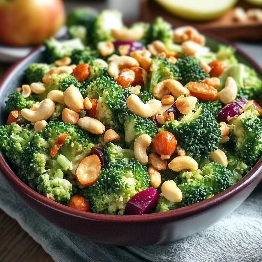 Recipe preparation for Broccoli Cashew Salad with Apples and Pears