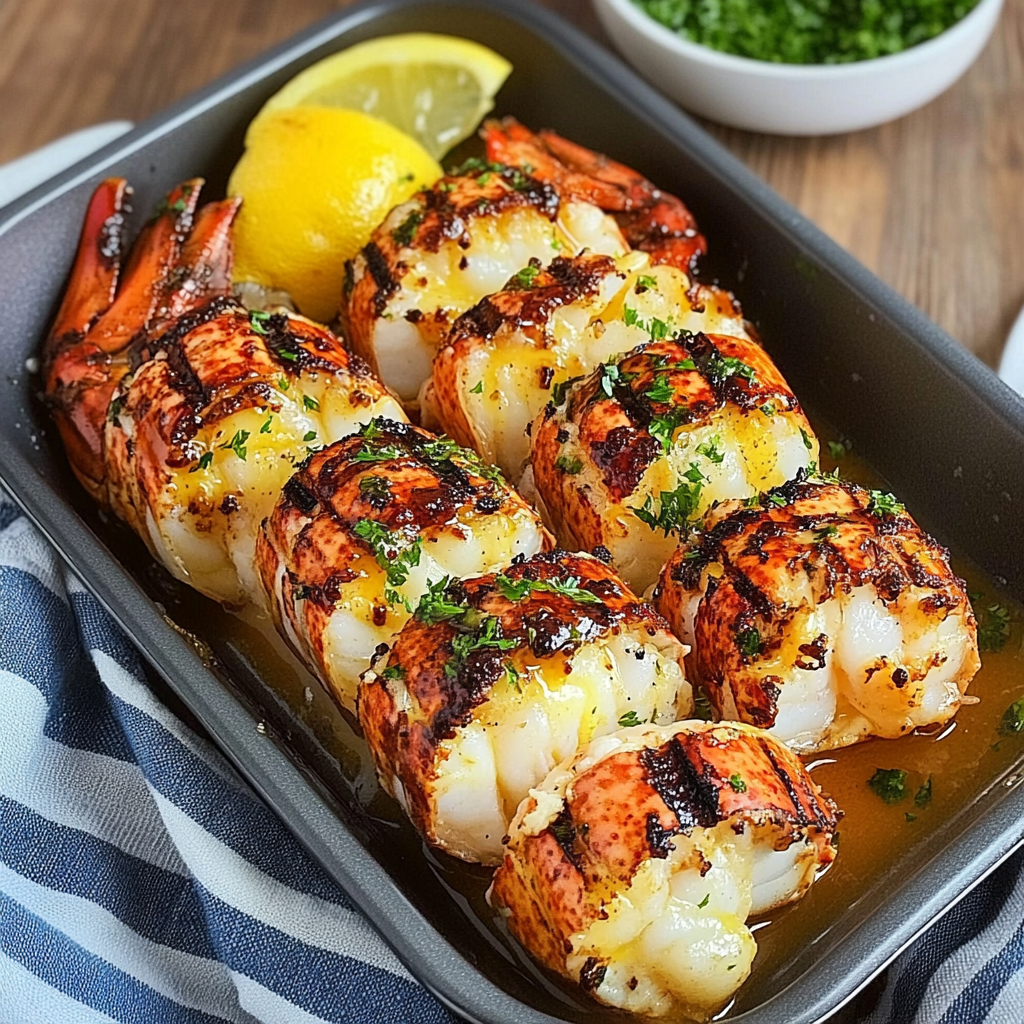 Recipe preparation for Lemon Butter Grilled Lobster Tails