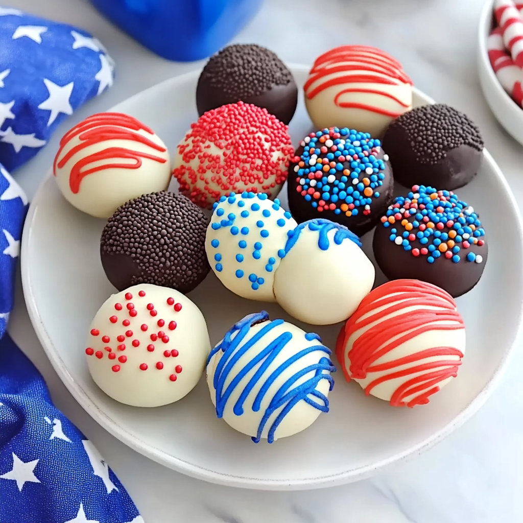 Recipe preparation for 4th Of July Oreo Balls