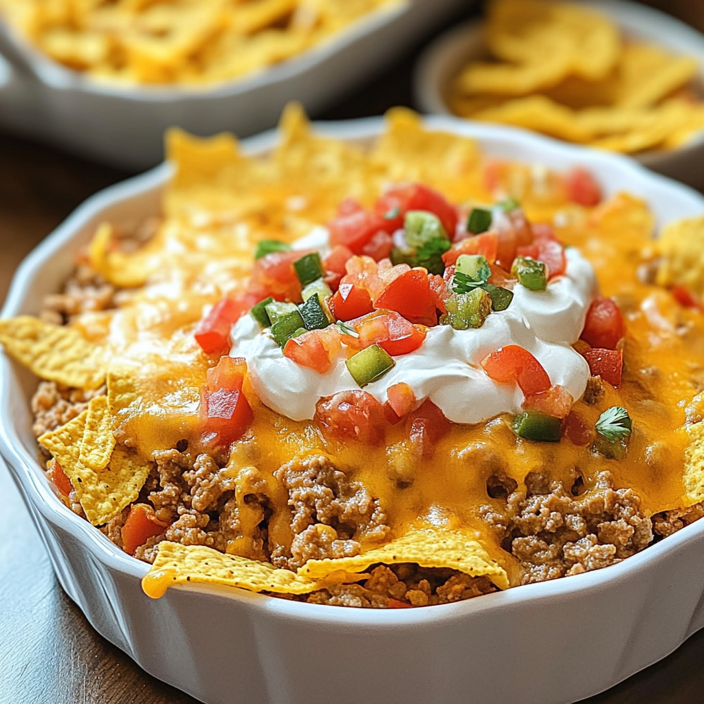 Recipe preparation for Dorito Cheese Beef Casserole