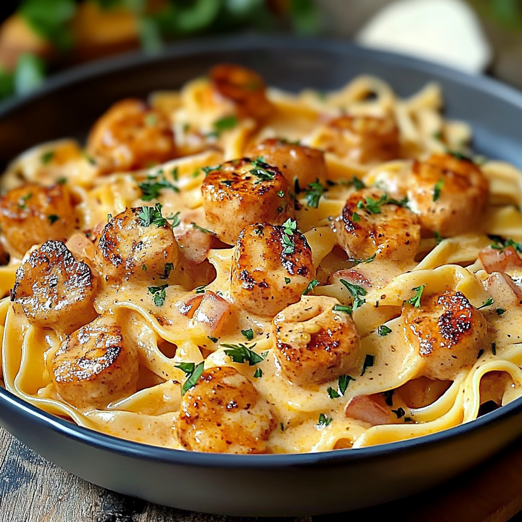Recipe preparation for Creamy Cajun Pasta Delight