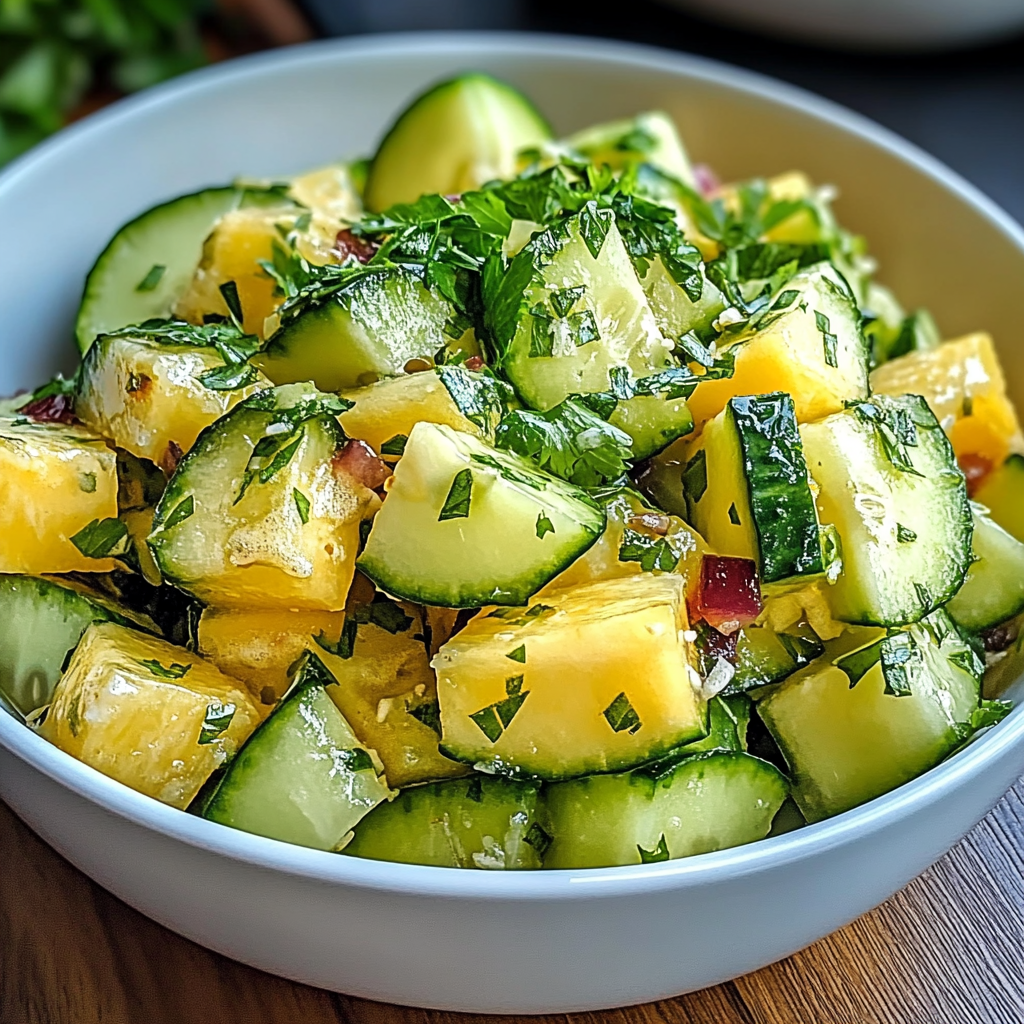 Recipe preparation for Refreshing Pineapple Cucumber Salad