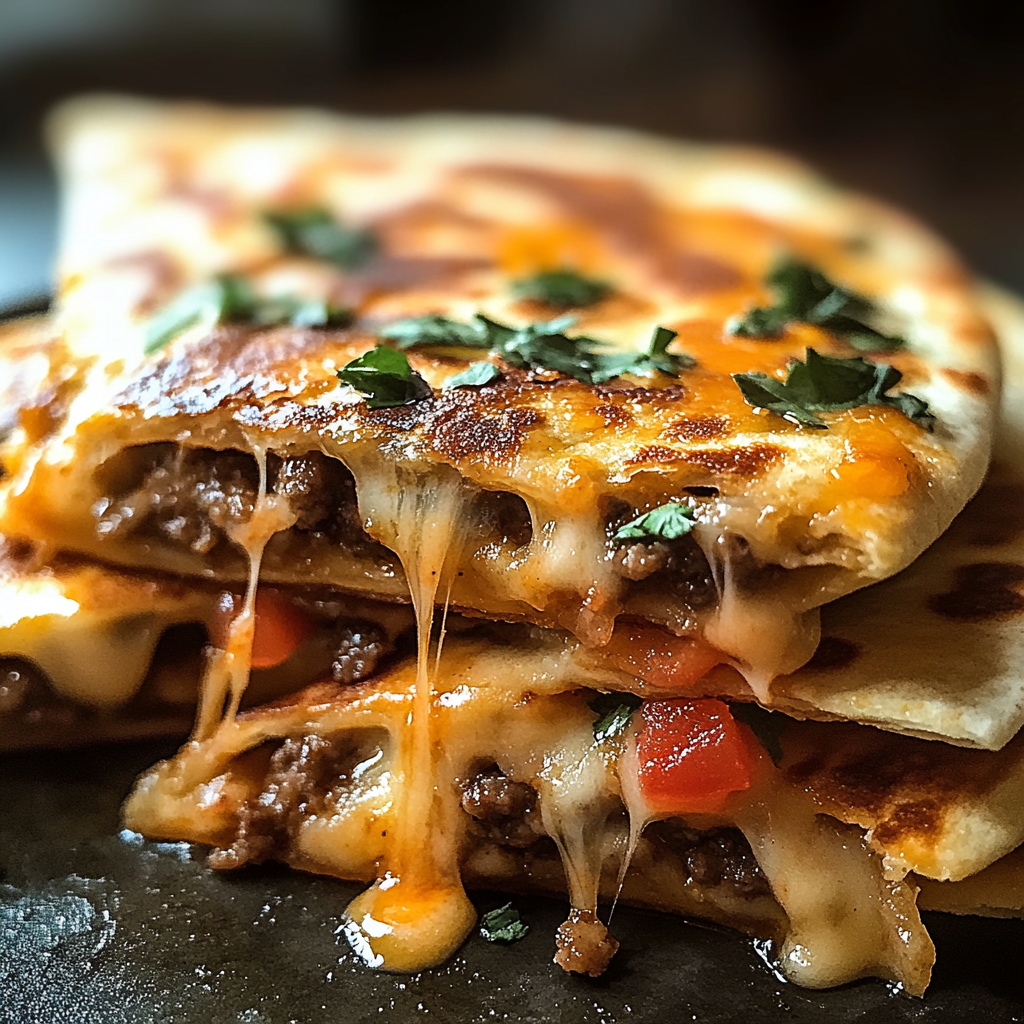 Recipe preparation for Cheeseburger Quesadillas in Minutes