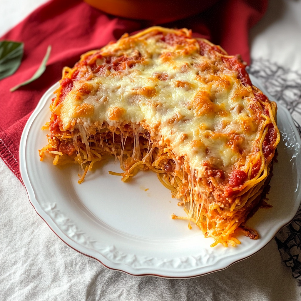 Recipe preparation for Crispy-Crust Spaghetti Pie Delight
