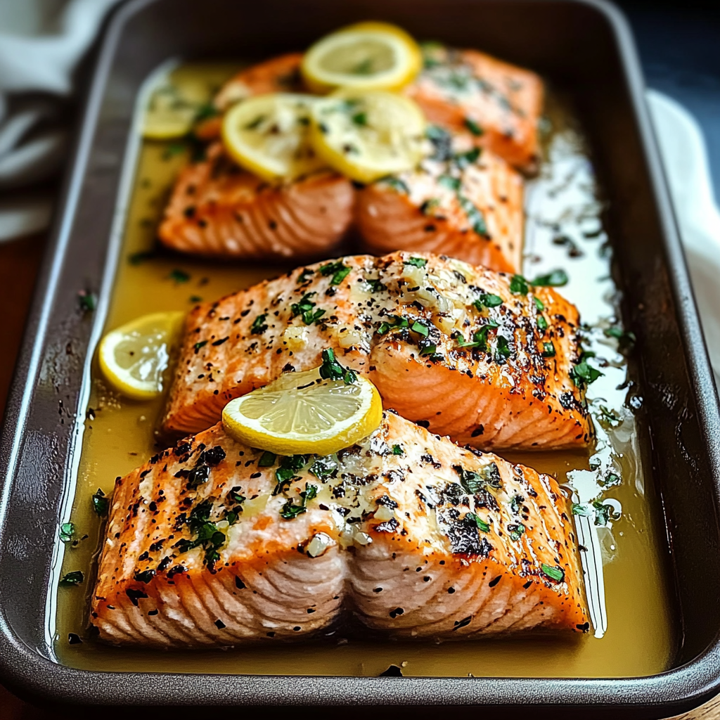 Recipe preparation for Garlic Butter Baked Salmon