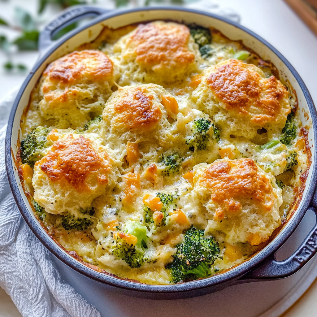 Recipe preparation for Broccoli Cheddar Biscuit Casserole