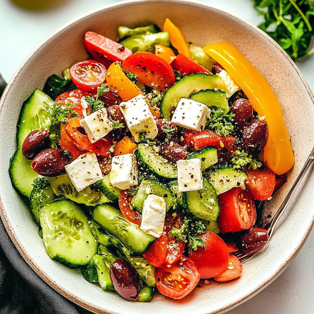 Recipe preparation for Hearty Almond Greek Salad