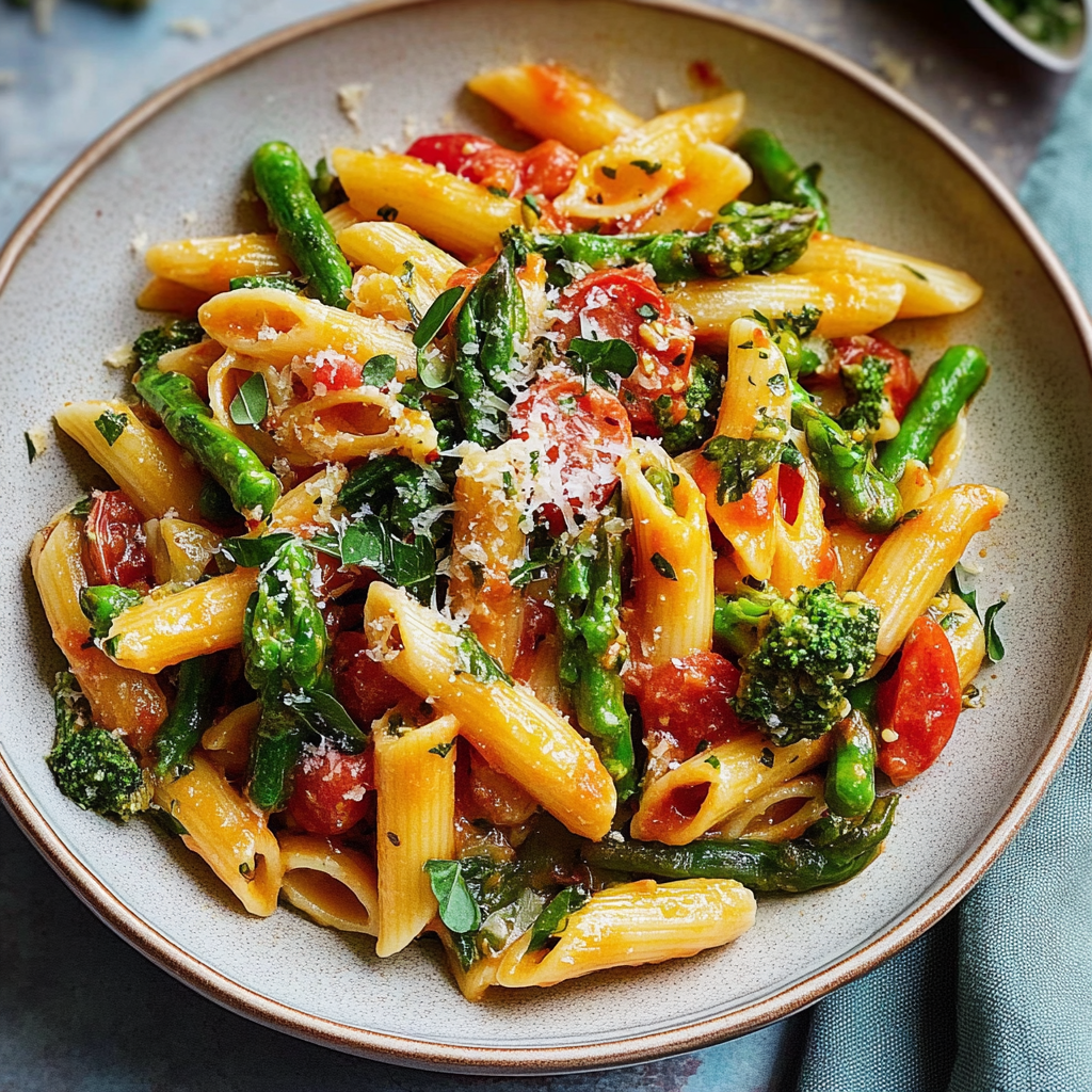 Recipe preparation for Spicy Pasta Primavera