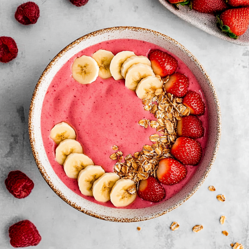 Recipe preparation for Strawberry Banana Smoothie Bowl