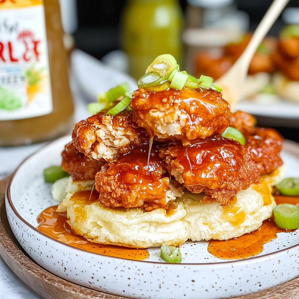 Recipe preparation for Hot Honey Chicken Biscuits