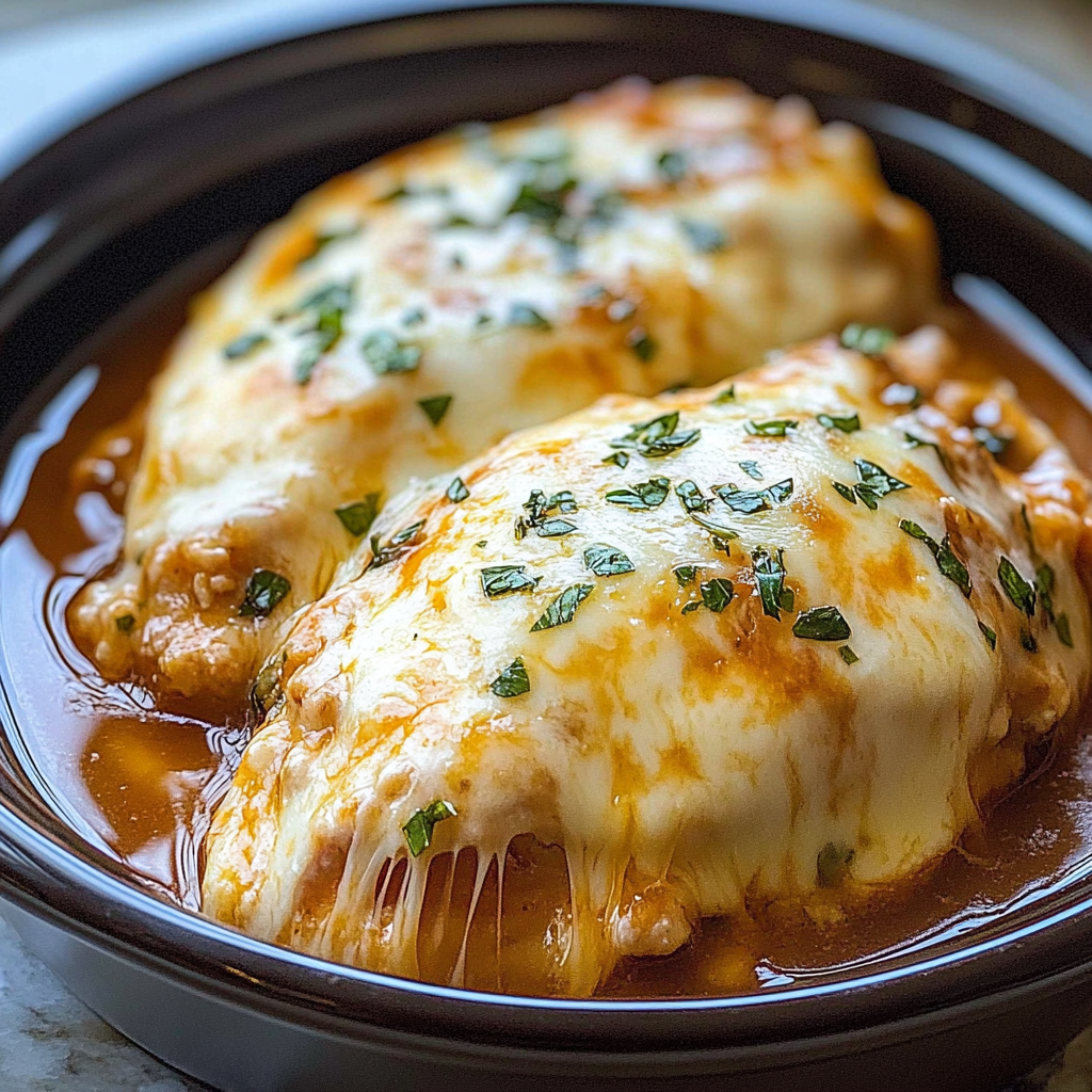 Recipe preparation for Slow Cooker Cheesy Mozzarella Chicken