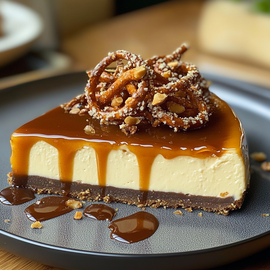 Recipe preparation for Salted Caramel Pretzel Cheesecake