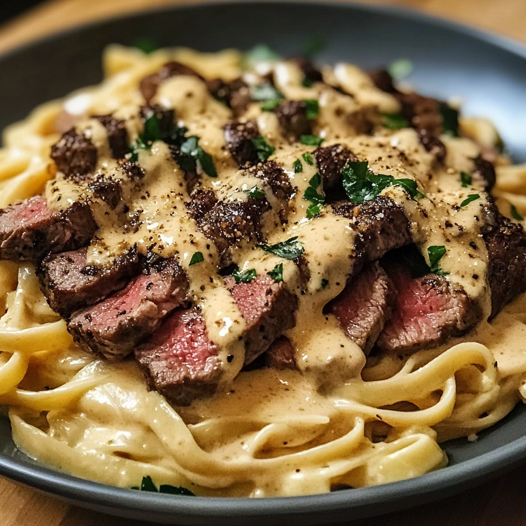 Recipe preparation for Cajun Steak Alfredo