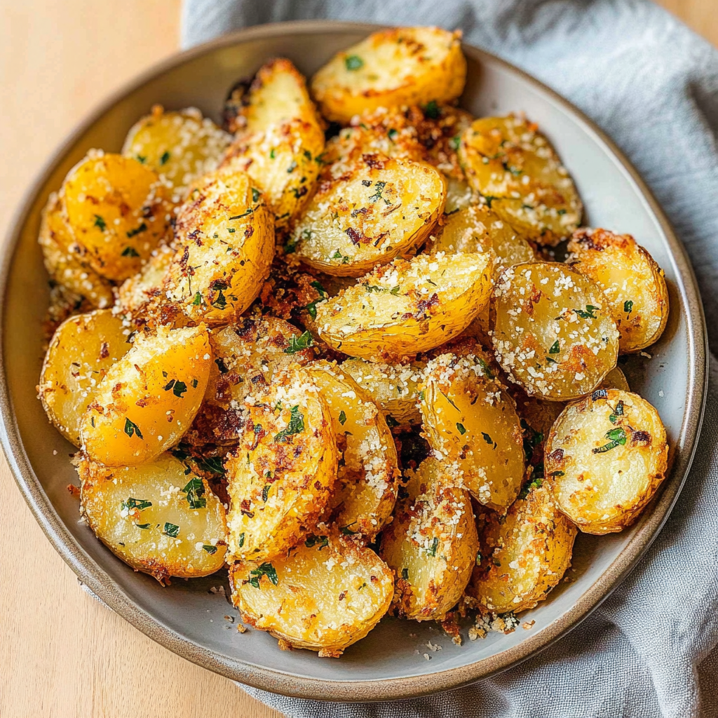 Recipe preparation for Golden Crispy Parmesan Garlic Potatoes