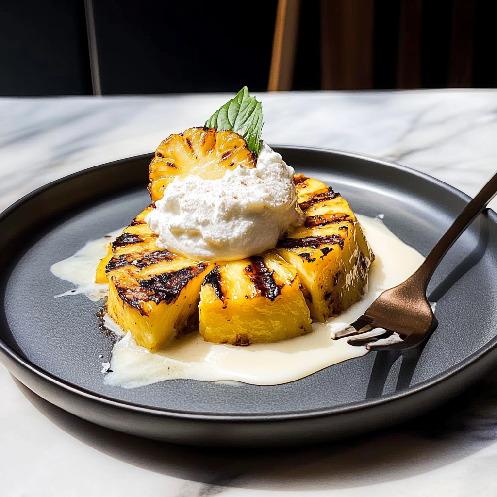 Recipe preparation for Grilled Pineapple with Coconut Drizzle