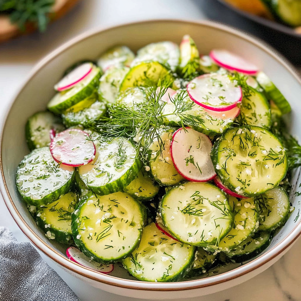 Recipe preparation for Refreshing Cucumber Dill Salad