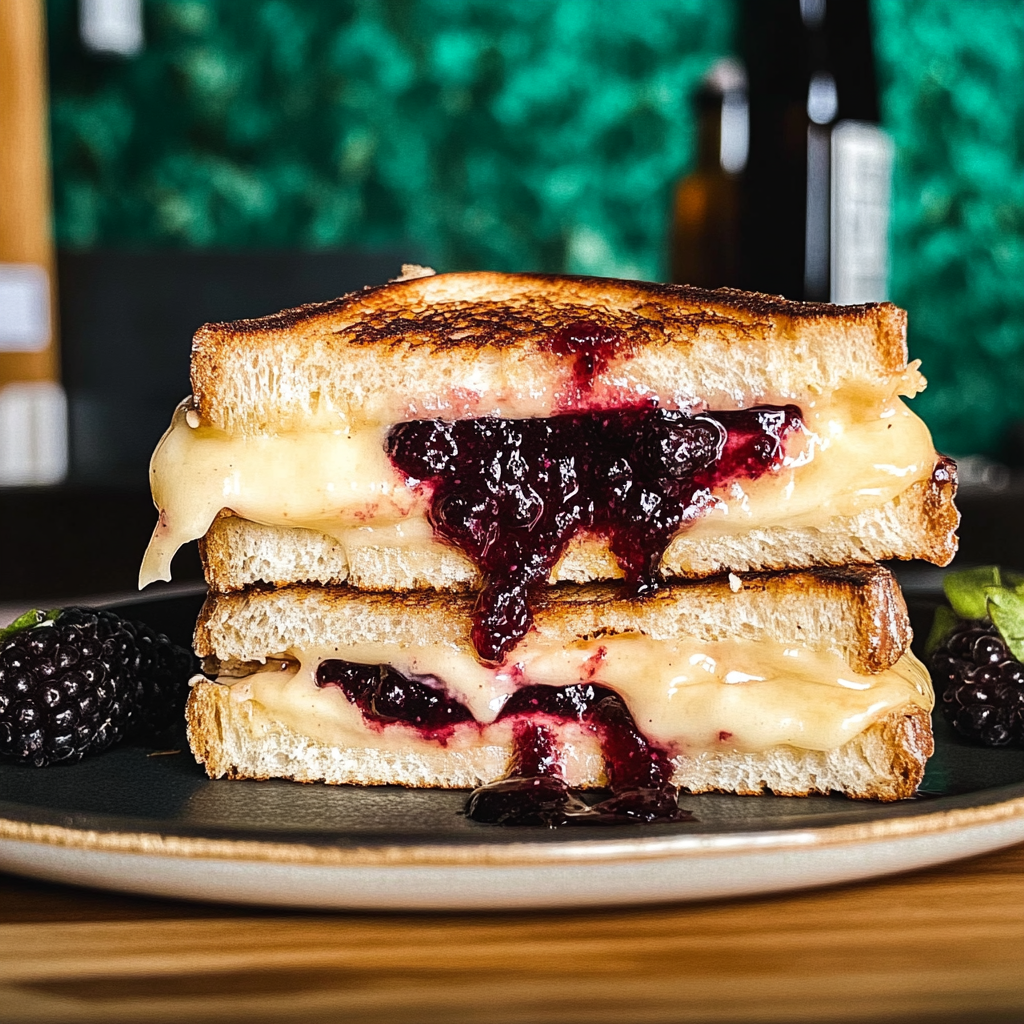Recipe preparation for Blackberry Peach Grilled Cheese
