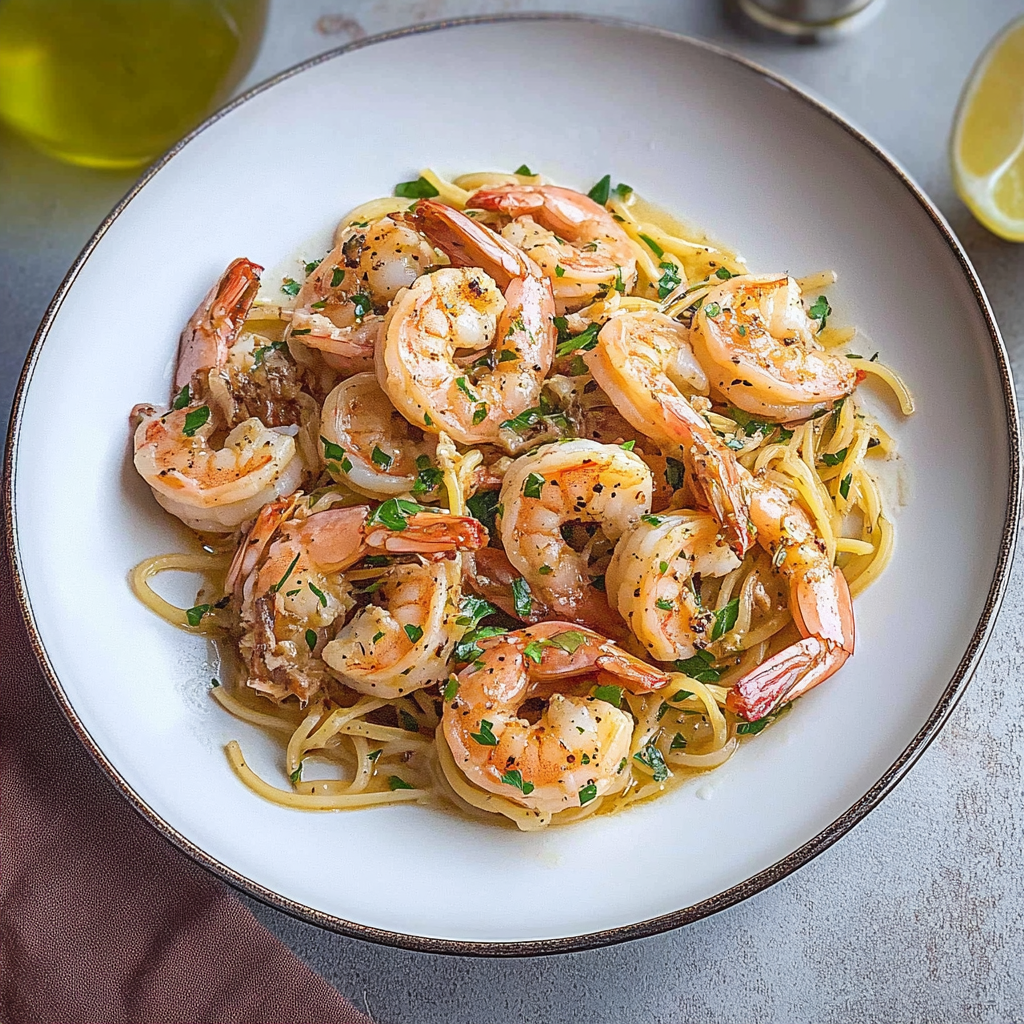 Recipe preparation for Air Fried Shrimp Scampi