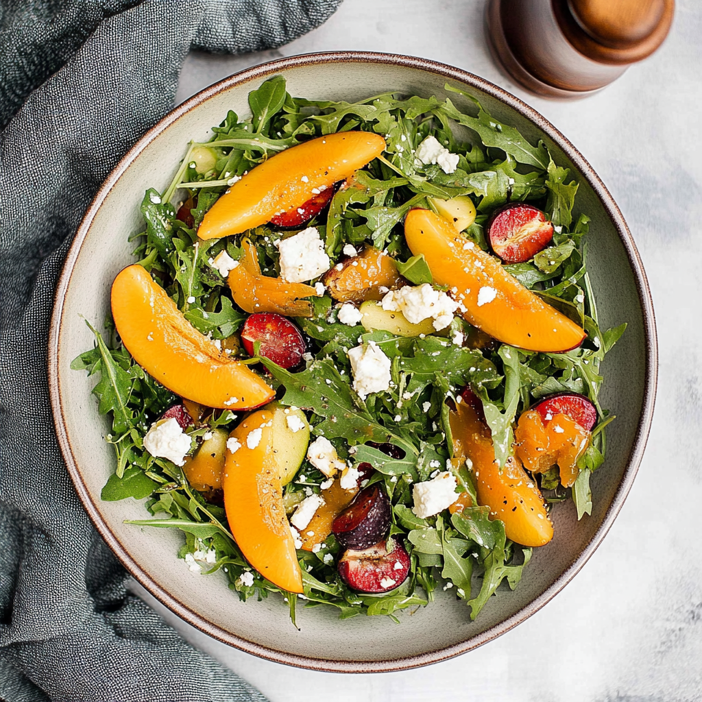 Recipe preparation for Nectarine Salad with Arugula and Feta