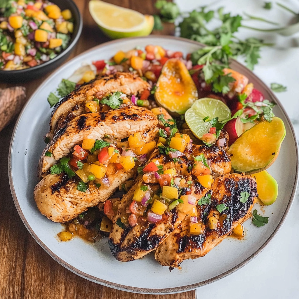 Recipe preparation for Grilled Chicken with Nectarine Salsa