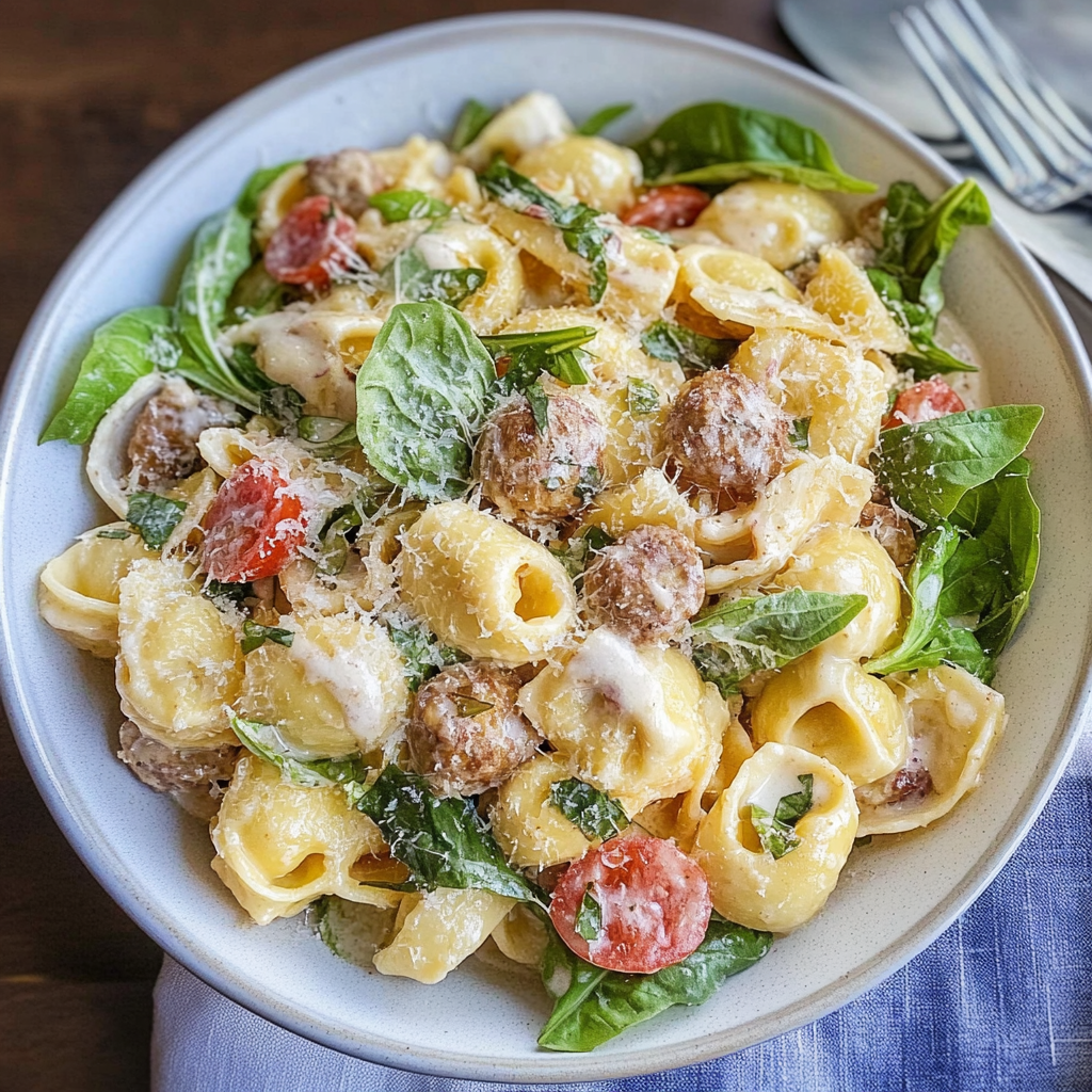 Recipe preparation for Cheese Tortellini Caesar Pasta Salad