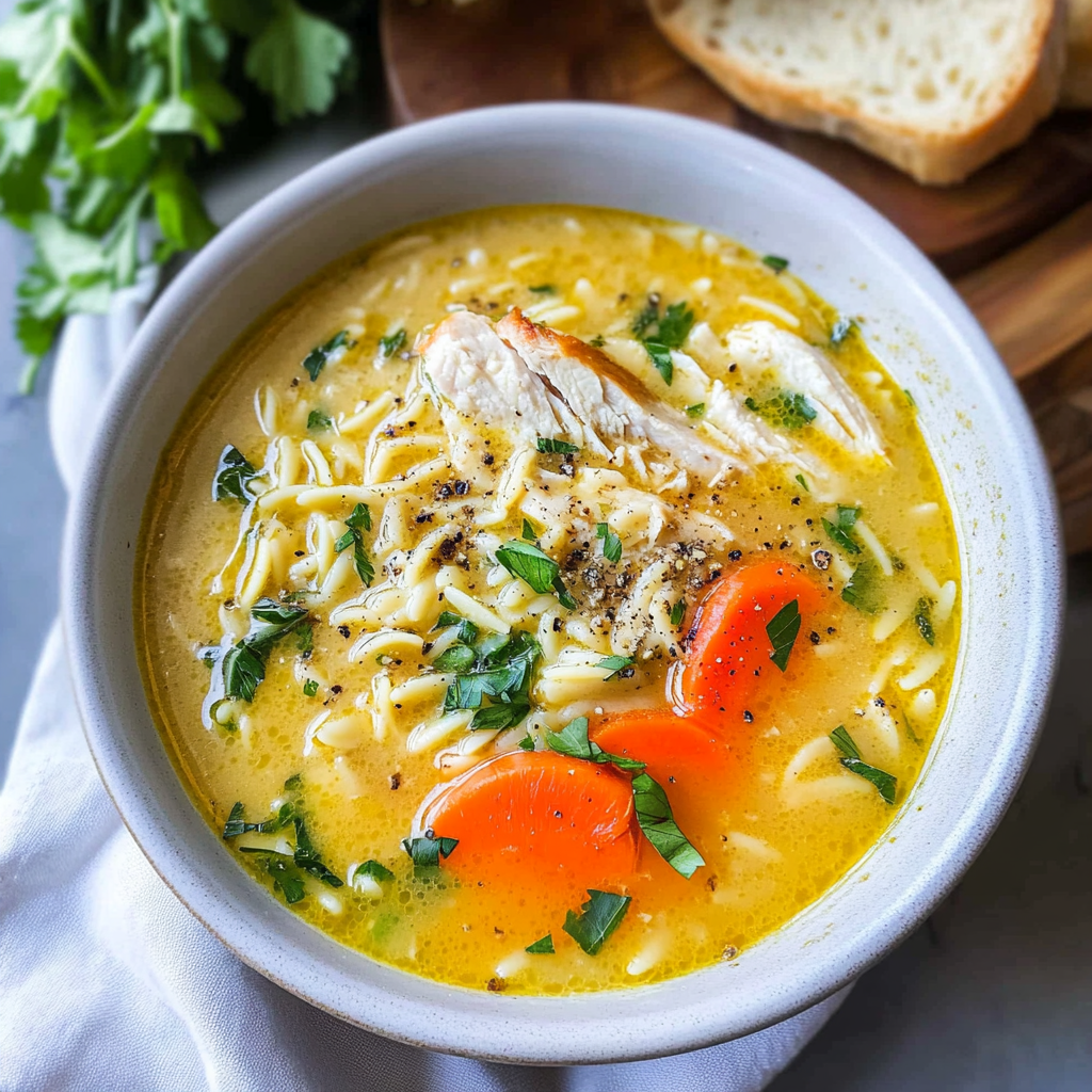Recipe preparation for Lemon Chicken Orzo Soup