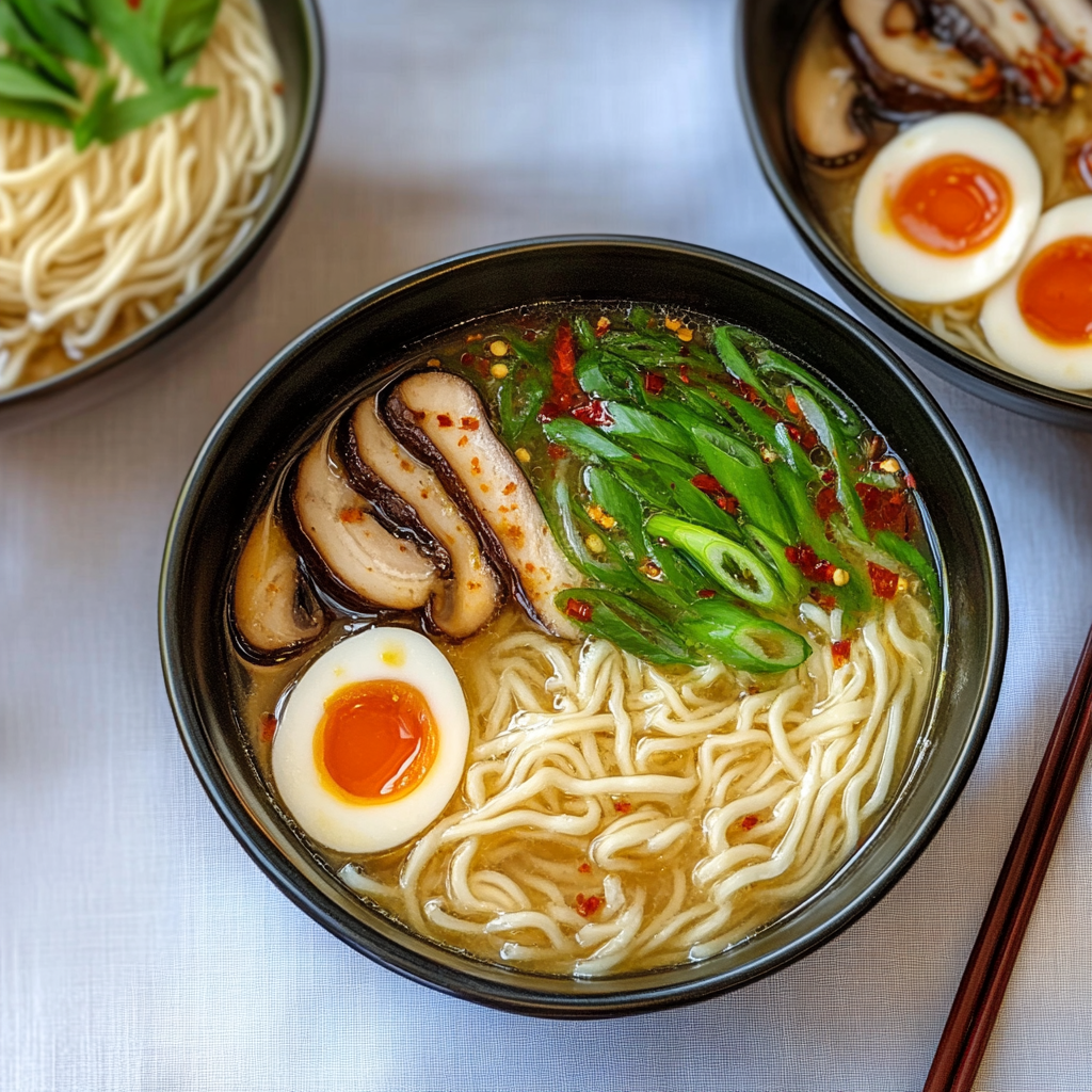 Recipe preparation for Miso Mushroom Ramen Soup