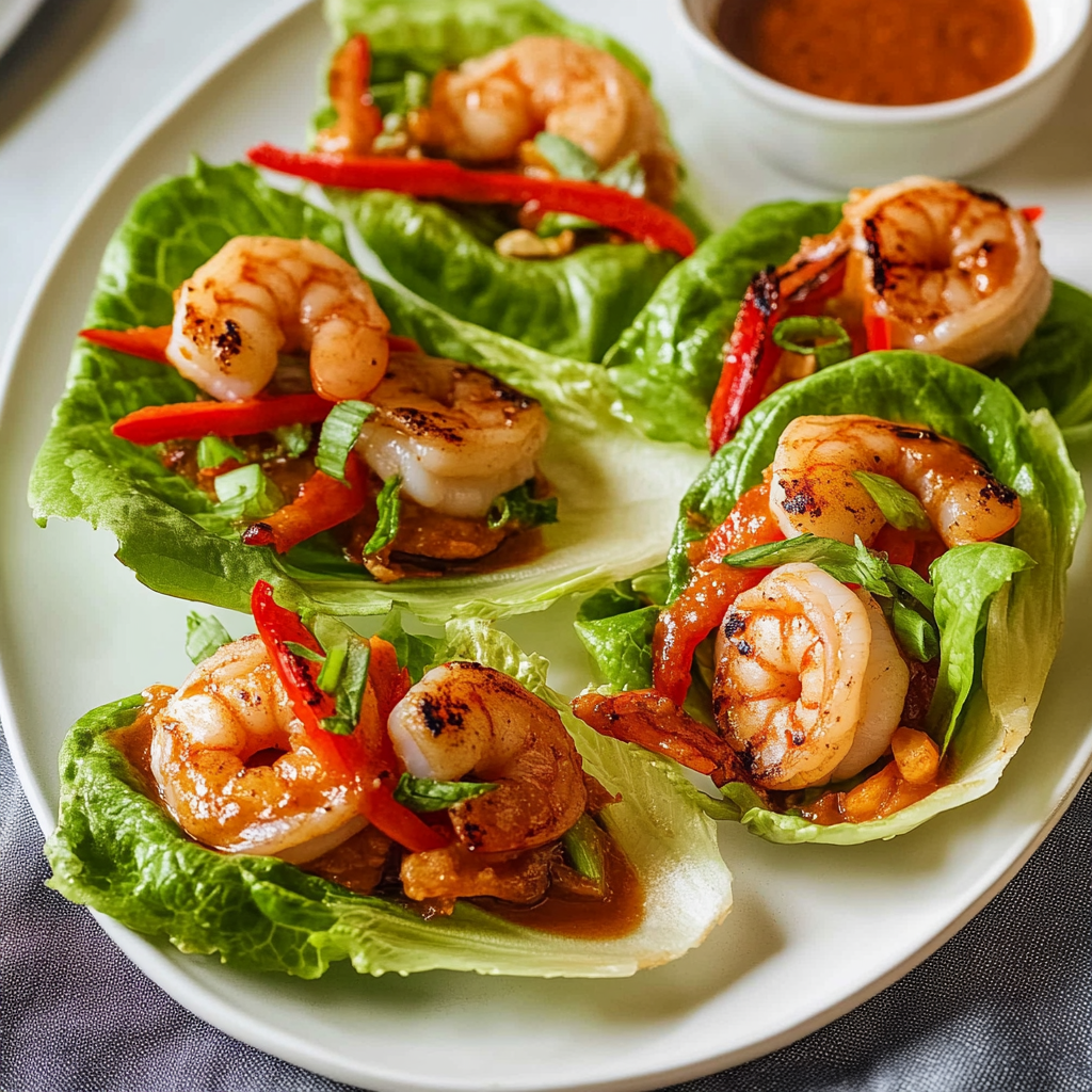 Recipe preparation for Grilled Shrimp Lettuce Wraps