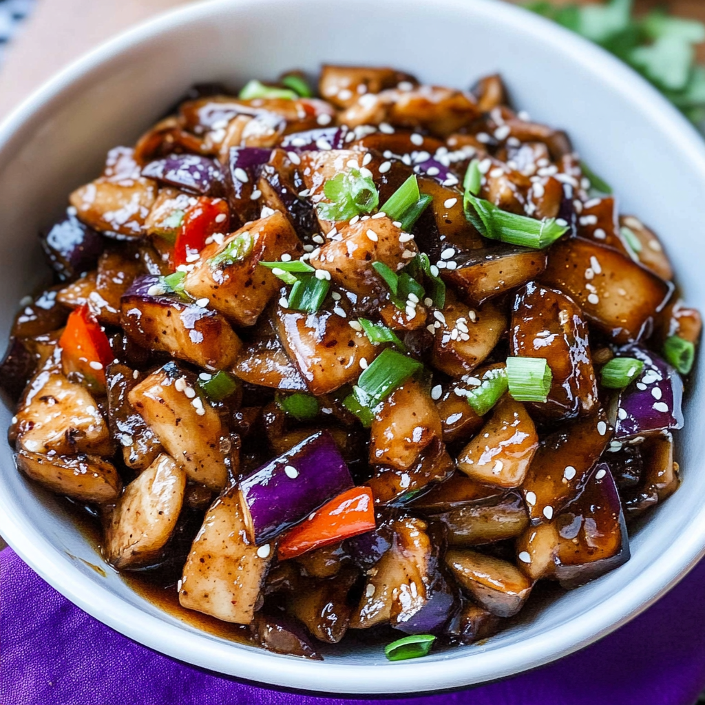 Recipe preparation for Spicy-Sweet Eggplant Stir-Fry
