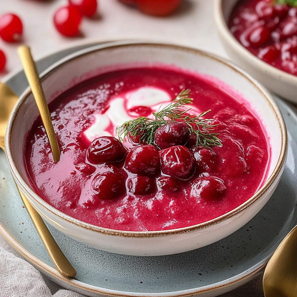 Recipe preparation for Chilled Beet and Cherry Soup