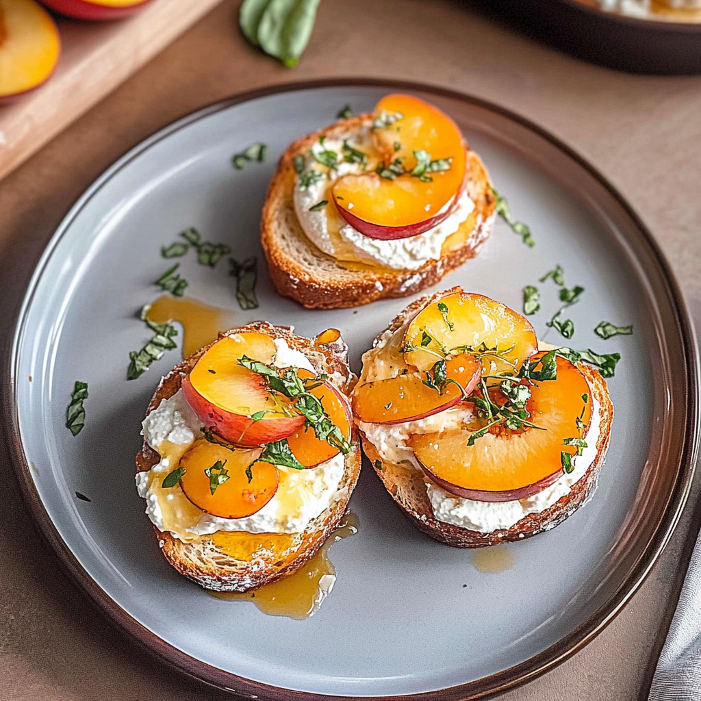 Recipe preparation for Peach Ricotta Toast