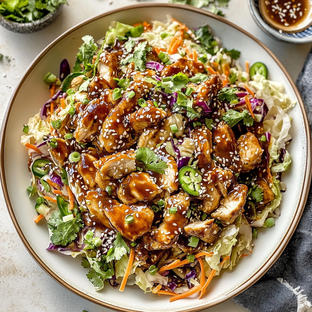 Recipe preparation for Sesame Chicken Cabbage Crunch Salad
