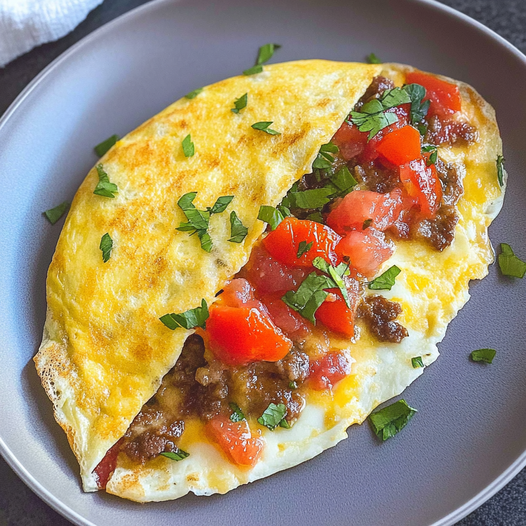 Recipe preparation for Sausage Tomato Cheese Omelet