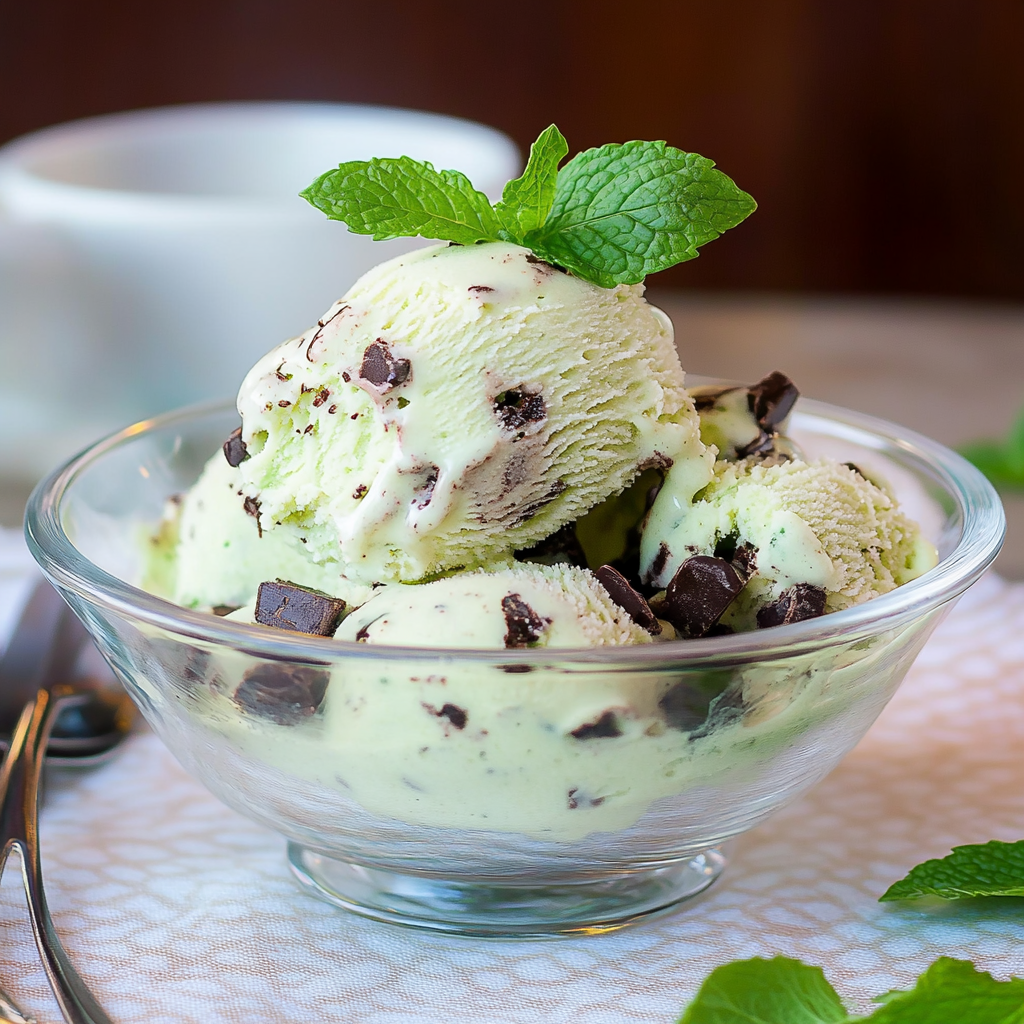 Recipe preparation for Mint Chocolate Chip Ice Cream