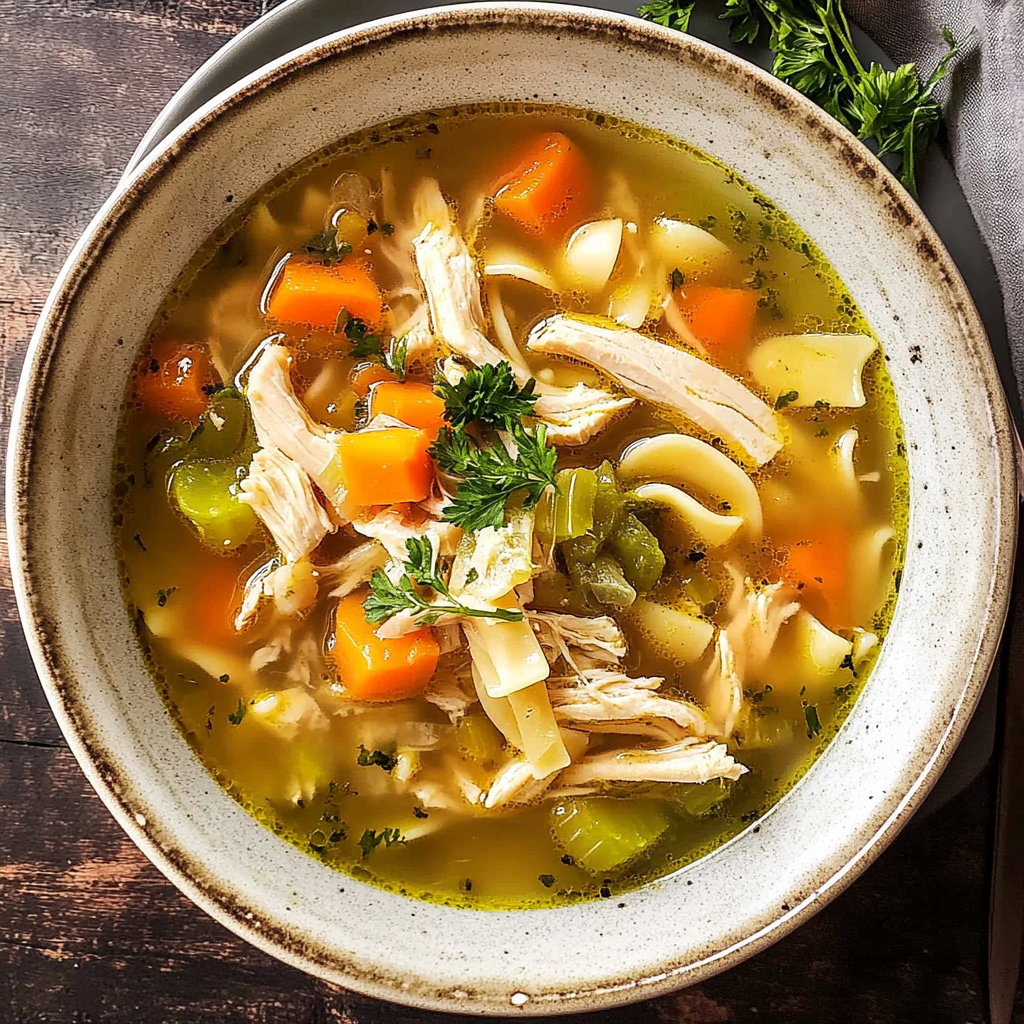 Recipe preparation for Stewed Chicken Noodle Soup