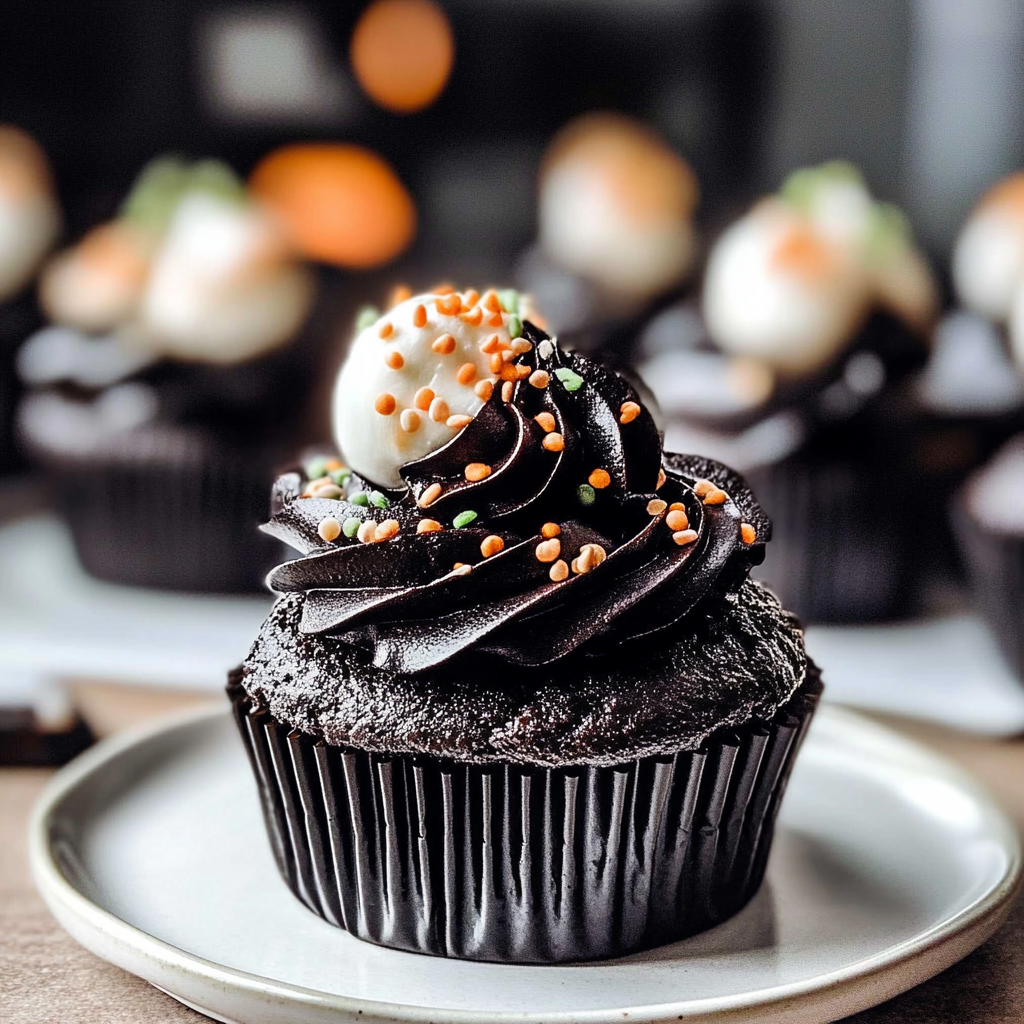 Recipe preparation for Moist Black Velvet Cupcakes for Halloween - Alpine Ella