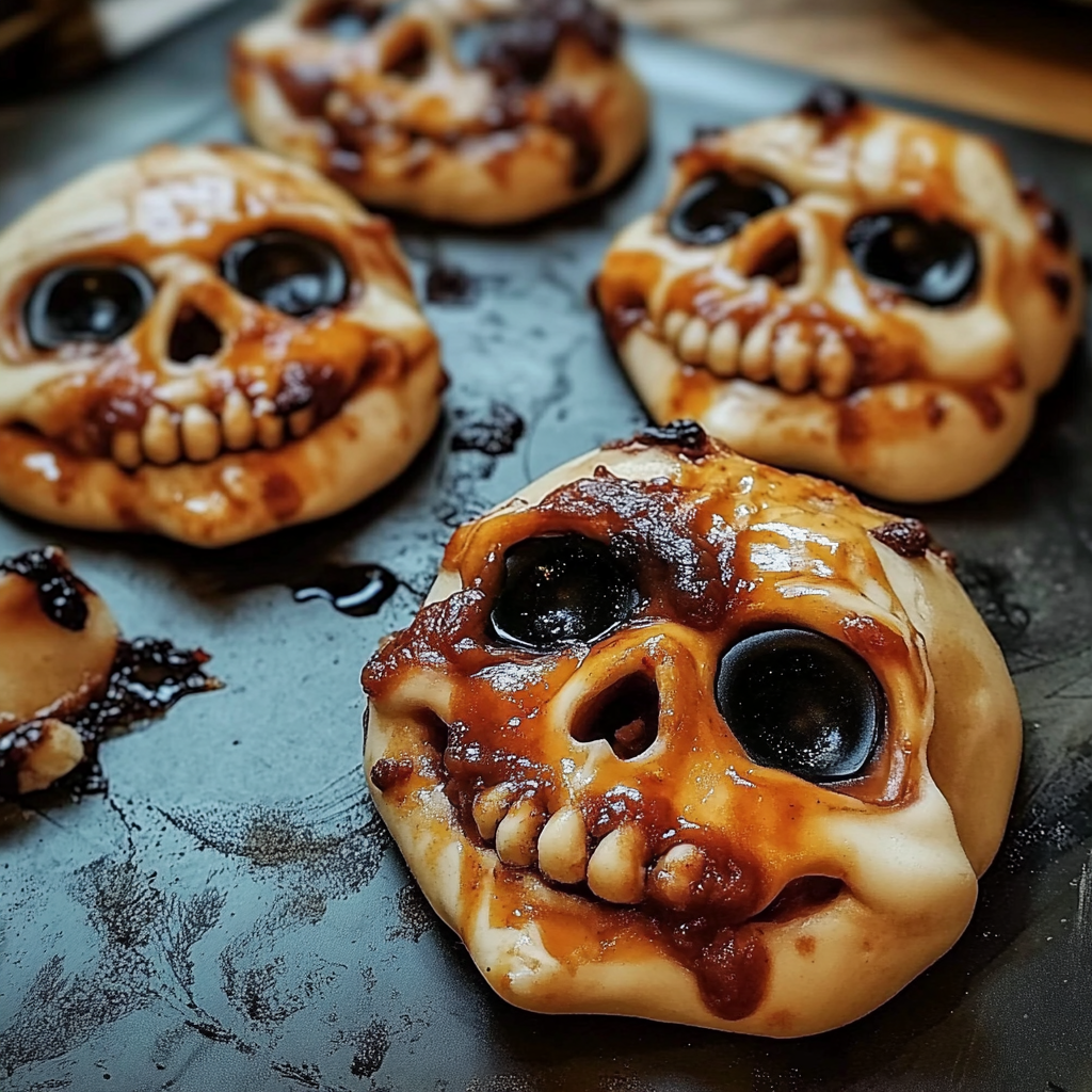 Recipe preparation for Pizza Skulls – Spooky & Delicious Halloween Party Food