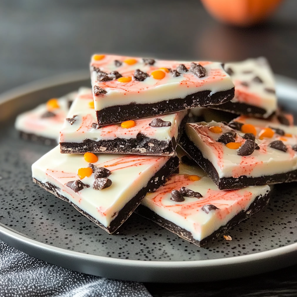 Recipe preparation for Easy White Chocolate Halloween Oreo Bark