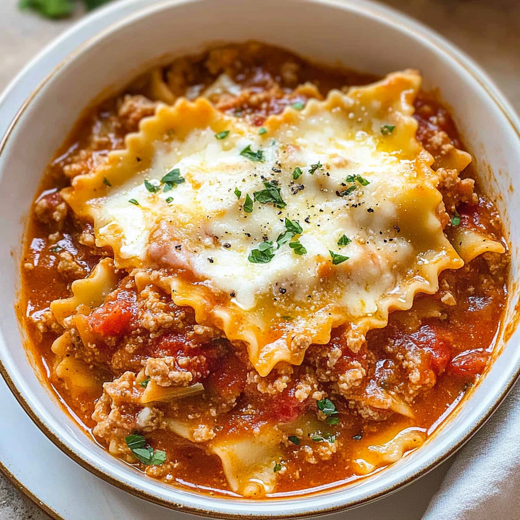Recipe preparation for Lasagna Soup