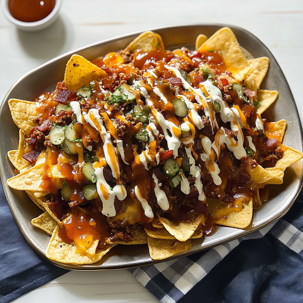 Recipe preparation for BBQ Bacon Cheeseburger Nachos