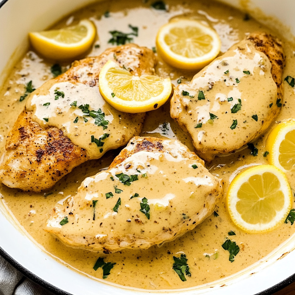 Recipe preparation for Creamy Lemon Pepper Skillet Chicken