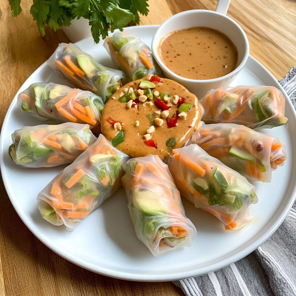 Recipe preparation for Spring Rolls with Peanut Sauce