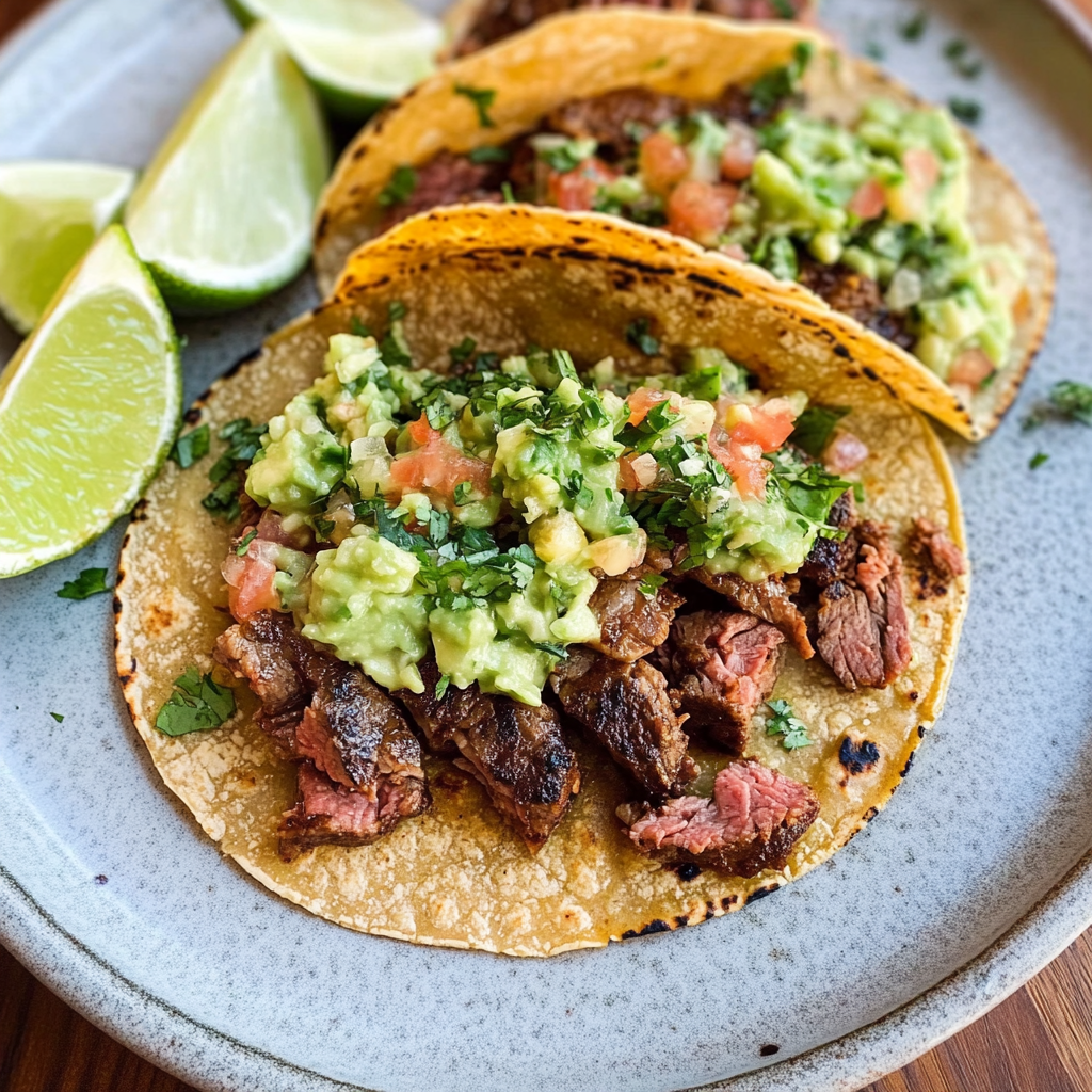 Recipe preparation for Grilled Steak Tacos with Avocado Salsa