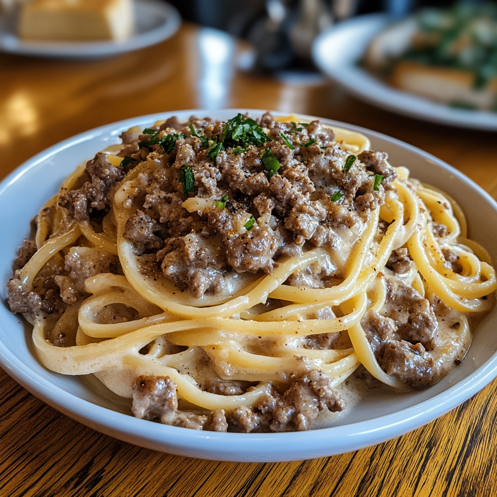 Recipe preparation for Savory Beef Linguine with Velvety Garlic Butter Sauce